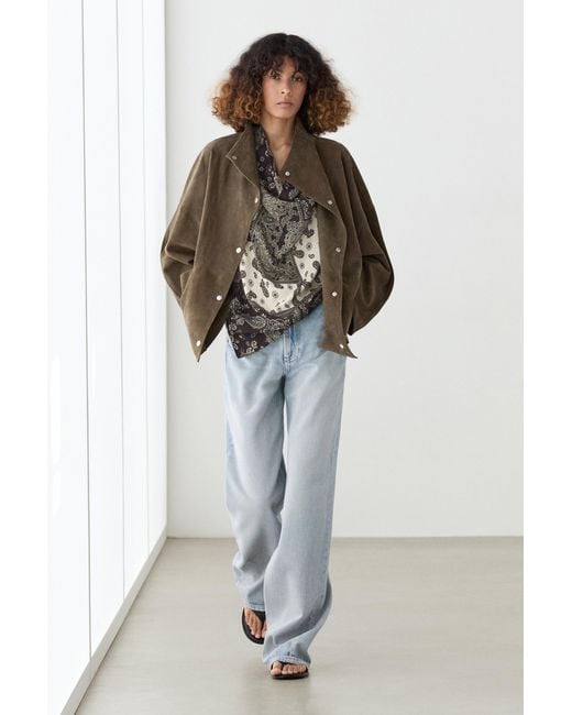 MASSIMO DUTTI Brown Short Suede Leather Parka With Buttons