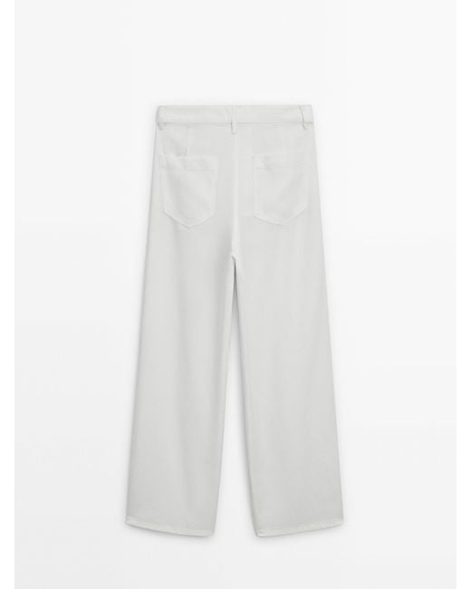 MASSIMO DUTTI White Flowing Lyocell Trousers With Darts