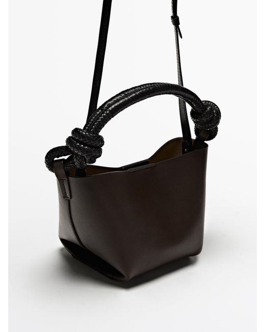 MASSIMO DUTTI Black Mini Nappa Leather Crossbody Bag With Knot Details