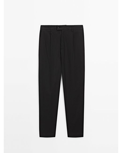 MASSIMO DUTTI Black Relaxed Fit Darted Trousers for men