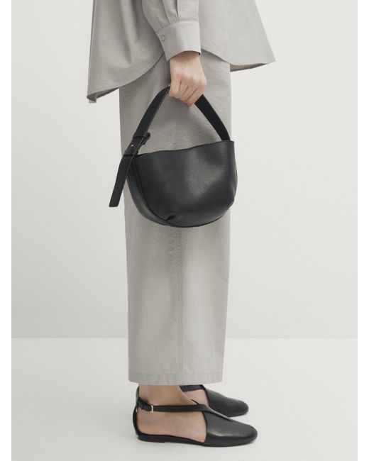 MASSIMO DUTTI Black Mini Tumbled Nappa Leather Crossbody Bag