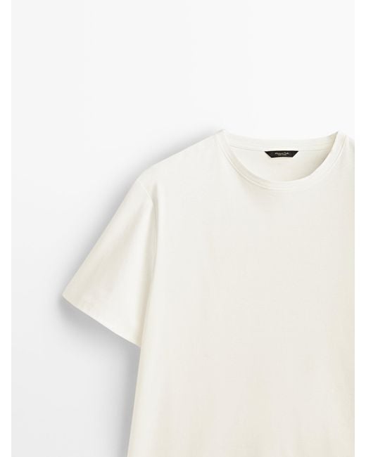 MASSIMO DUTTI White Short Sleeve Mercerised Cotton T-Shirt for men