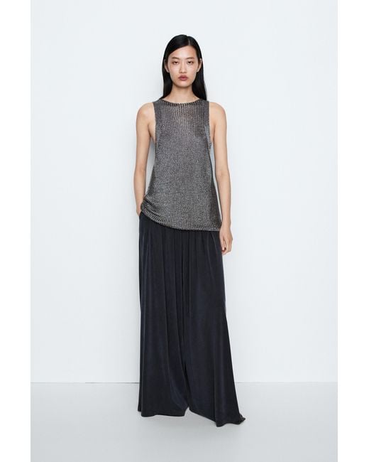 MASSIMO DUTTI White Metallic Knit Halter Top