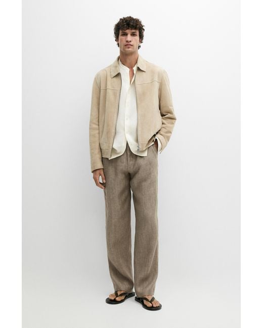 MASSIMO DUTTI Natural 100% Linen Striped Trousers for men