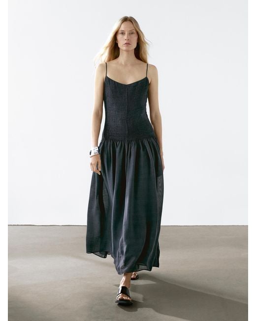 MASSIMO DUTTI Multicolor Long Flounce Dress With Pintucks