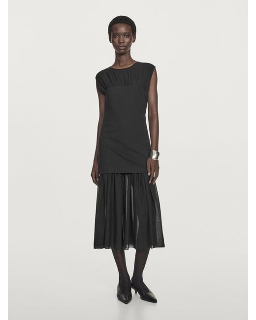 MASSIMO DUTTI White Contrast Semi-Sheer Midi Dress