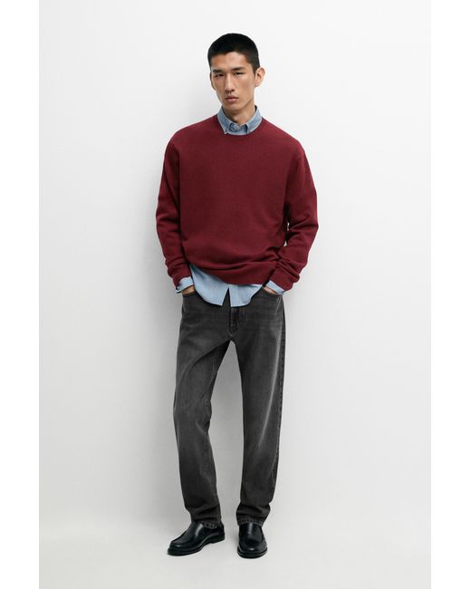 MASSIMO DUTTI Red 100% Cashmere Ribbed Knit Sweater for men