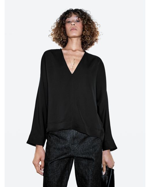 MASSIMO DUTTI Black Flowing Blouse With V-Neckline