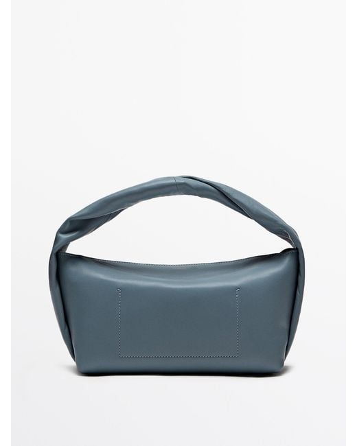 MASSIMO DUTTI Blue Nappa Leather Croissant Bag