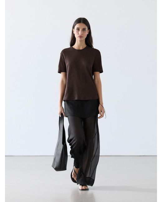 MASSIMO DUTTI Brown Linen Short Sleeve T-Shirt