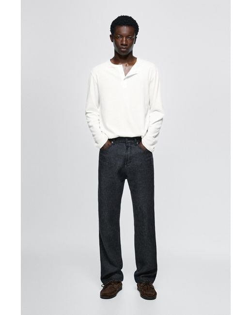 MASSIMO DUTTI Blue Straight-Leg Linen Denim-Effect Pants for men