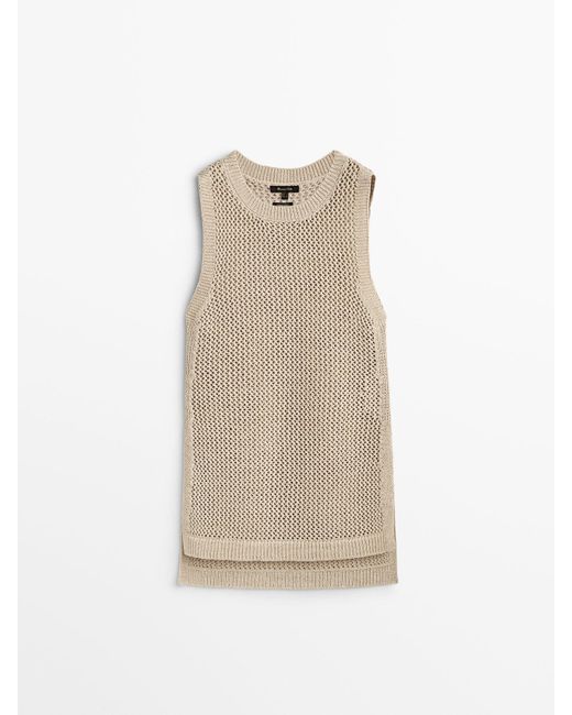 MASSIMO DUTTI Sleeveless Knit Top With Vents in Natural Lyst