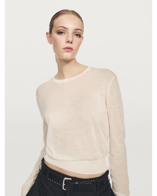 MASSIMO DUTTI White Fine Knit Cashmere Sweater