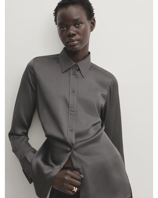 MASSIMO DUTTI Black Satin Shirt With Cut-Out Details