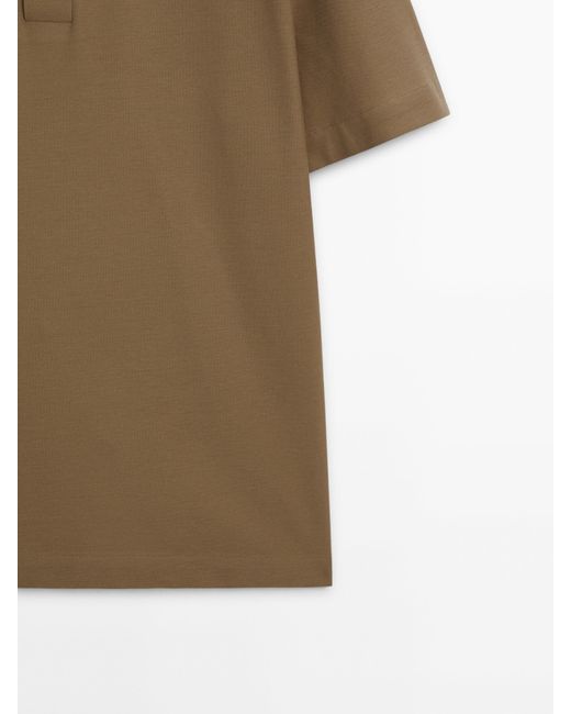 MASSIMO DUTTI Natural Short Sleeve Diagonal Cotton Micro-Twill Polo Shirt for men