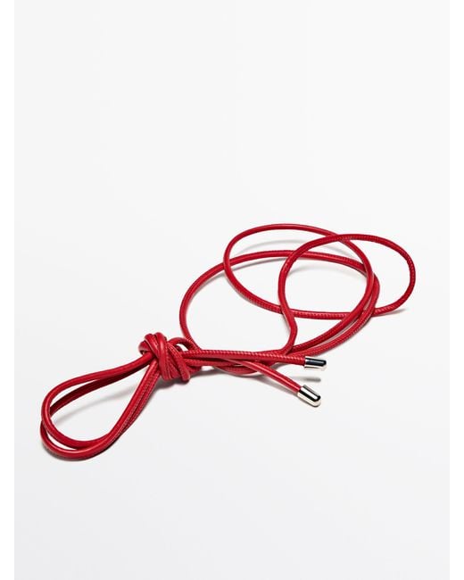 MASSIMO DUTTI Red Leather Cord Belt With Knot Detail
