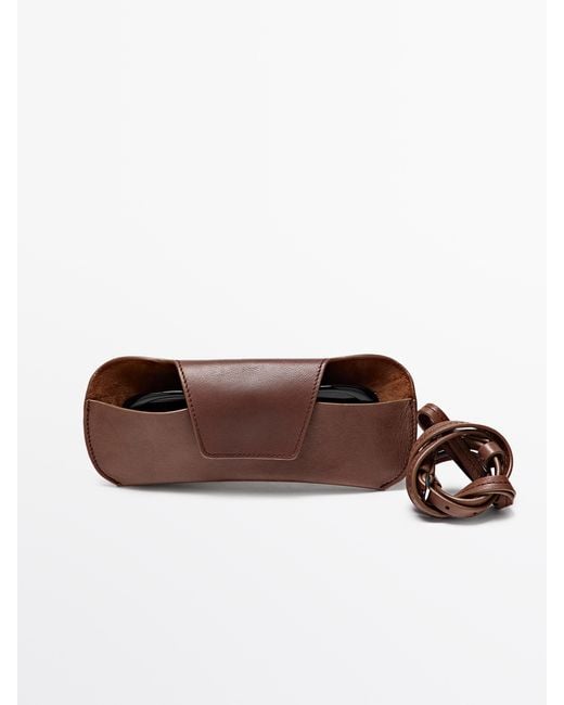 MASSIMO DUTTI Brown Nappa Leather Sunglasses Case
