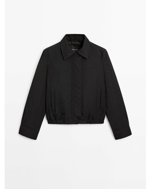 MASSIMO DUTTI Black Short Bomber Jacket