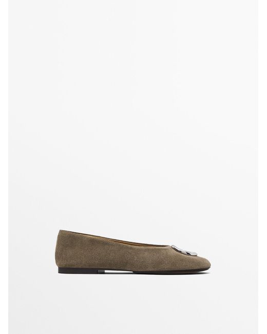 MASSIMO DUTTI White Ballet Flats With Metal Piece