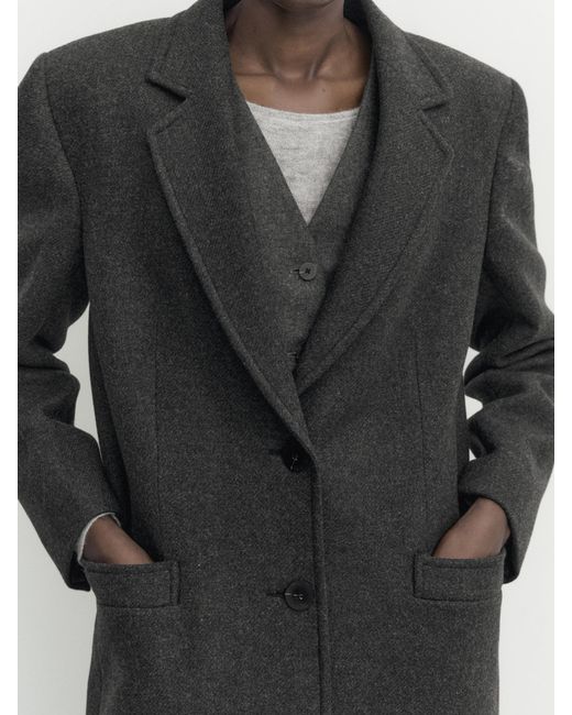 MASSIMO DUTTI Black Two-Button Wool Blend Coat