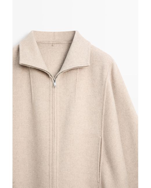 MASSIMO DUTTI Natural Wool Blend Bomber Jacket