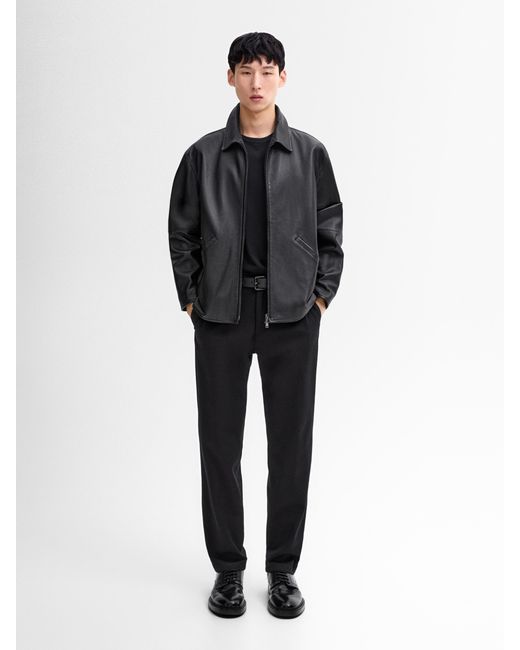 MASSIMO DUTTI Black Nappa Leather Jacket for men