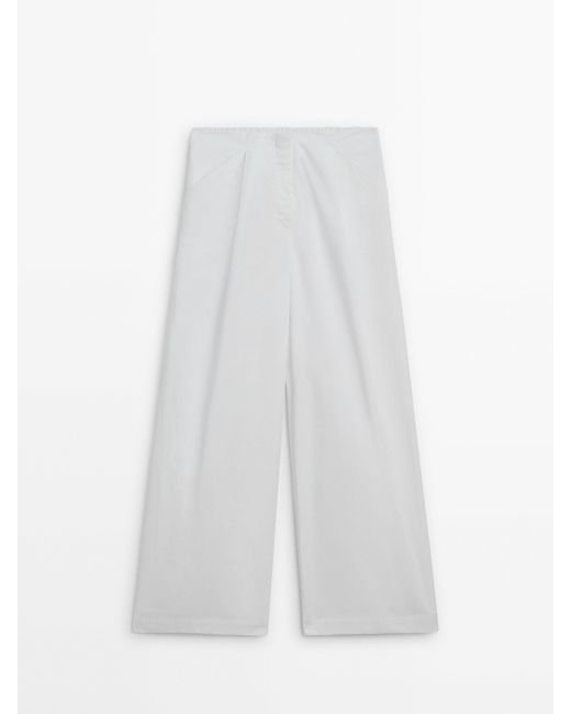 MASSIMO DUTTI White Poplin Trousers With Darts