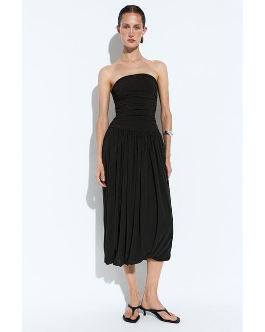 MASSIMO DUTTI Black Strapless Balloon Midi Dress