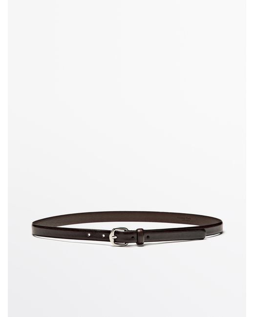 MASSIMO DUTTI White Leather Belt With Arched Buckle