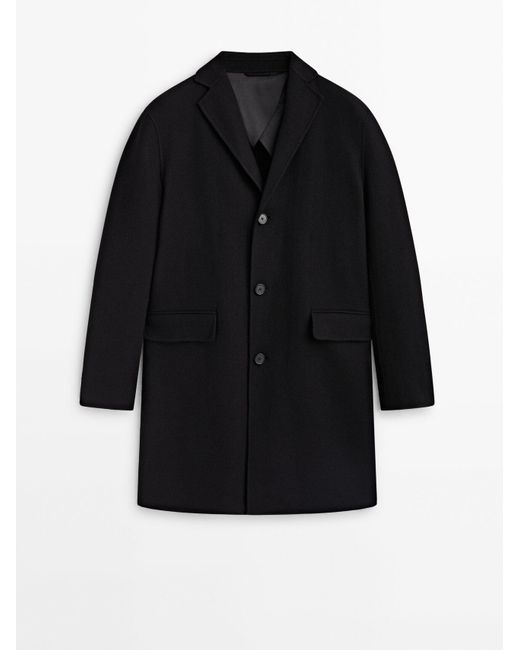 MASSIMO DUTTI Black 100% Double-Faced Wool Coat for men