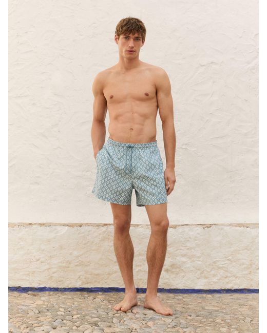 MASSIMO DUTTI Gray Short Fit Printed Swimming Trunks for men