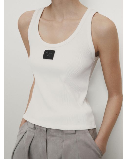 MASSIMO DUTTI White Strappy Top With Label Detail