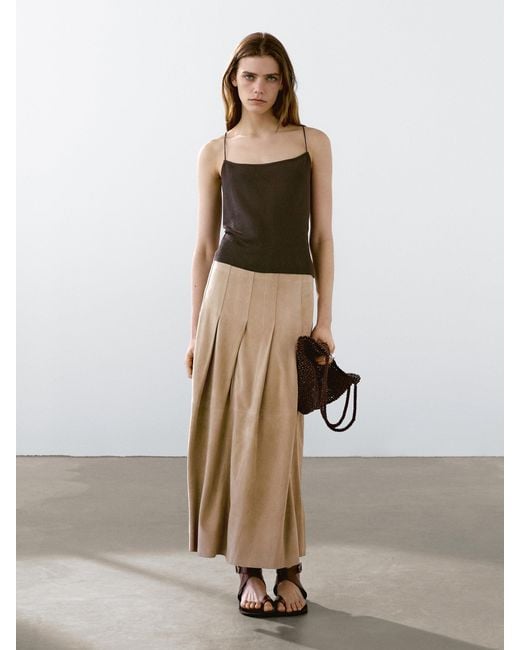 MASSIMO DUTTI Brown Top Mit Schmalen Trägern Und Strukturmuster