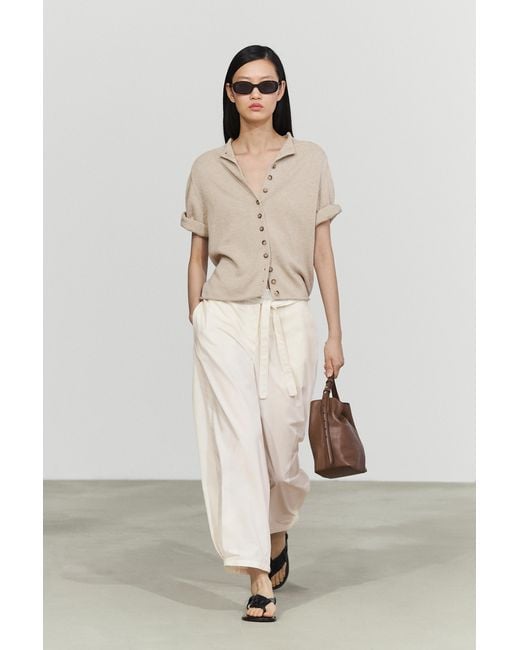 MASSIMO DUTTI Natural Cotton Funnel Neck Knit Cardigan