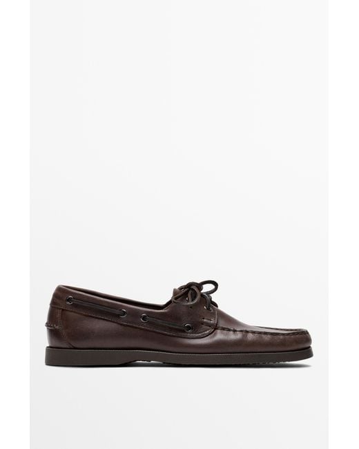 MASSIMO DUTTI White Oiled Leather Boat Shoe for men