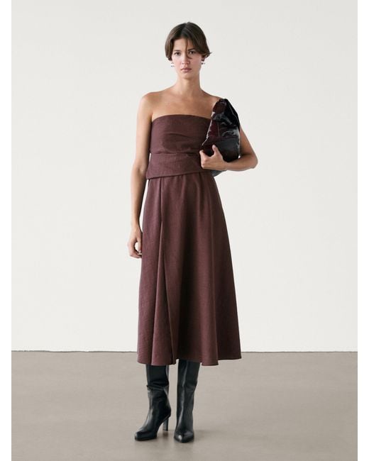 MASSIMO DUTTI Pleated Midi Dress in Natural | Lyst UK