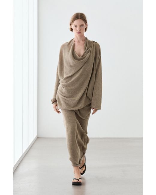 MASSIMO DUTTI Natural Draped Knit Cape Cardigan