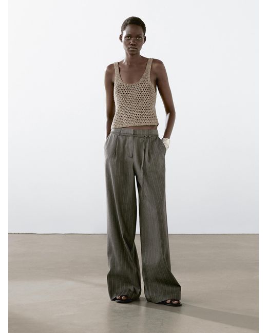 Pantalon Multi-Rayures Avec Ceinture MASSIMO DUTTI en coloris Brown