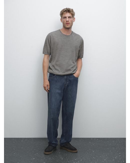 MASSIMO DUTTI Gray Short Sleeve Knit Wool Blend T-Shirt for men