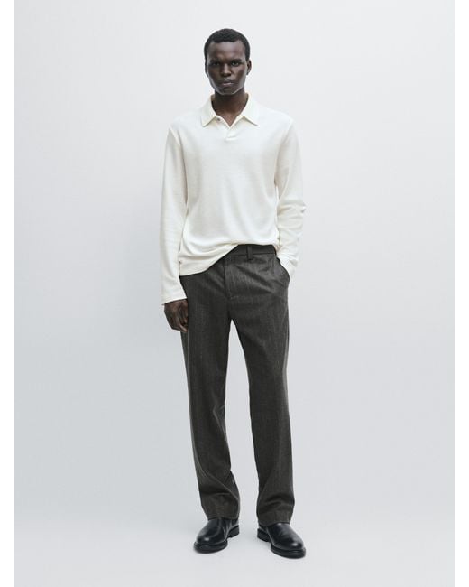 Polo Manches Longues Texturé MASSIMO DUTTI pour homme en coloris White
