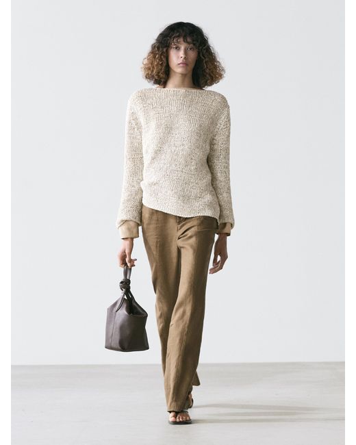 MASSIMO DUTTI White Boat Neck Knit Sweater