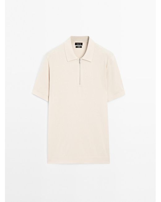 MASSIMO DUTTI Katoenen Tricot Polo Met Korte Rits in het White voor heren