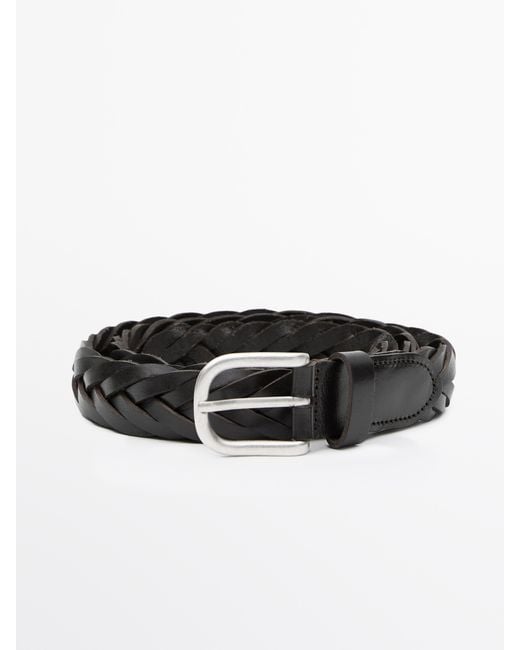 MASSIMO DUTTI Black Braided Nappa Leather Belt for men