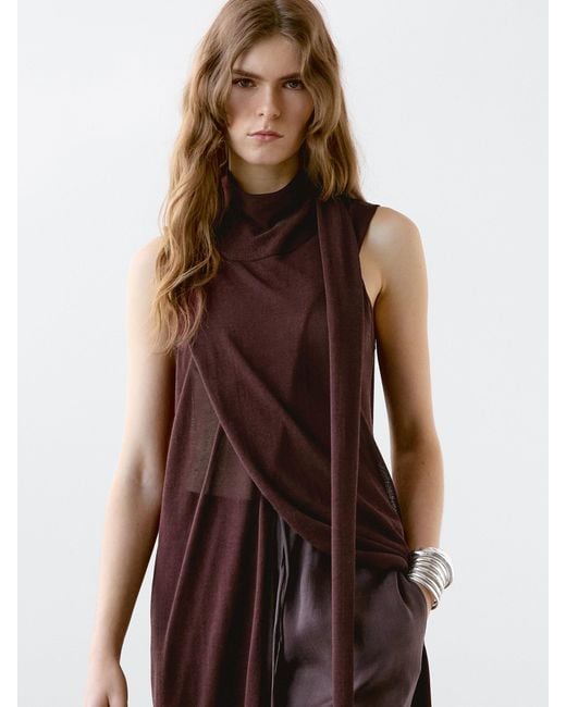 Vestito Lungo Con Dettaglio Di Foulard di MASSIMO DUTTI in Brown