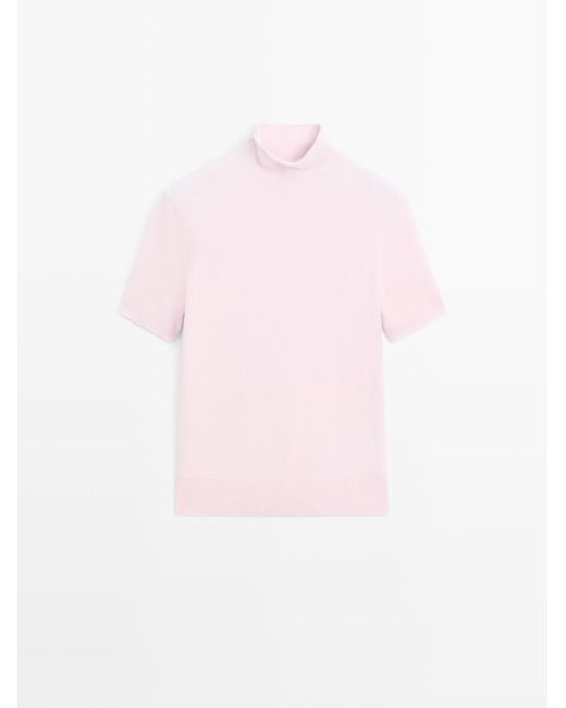 MASSIMO DUTTI Tricot Wolmix Trui Met Korte Mouw in het Pink