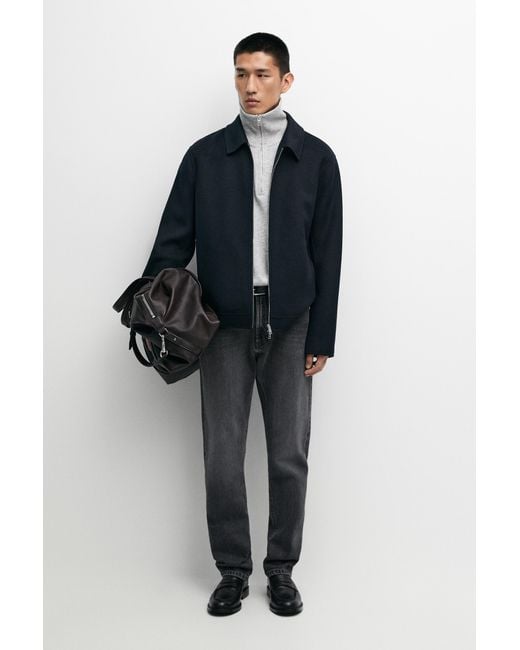 MASSIMO DUTTI Blue Double-Knit Wool Blend Jacket for men