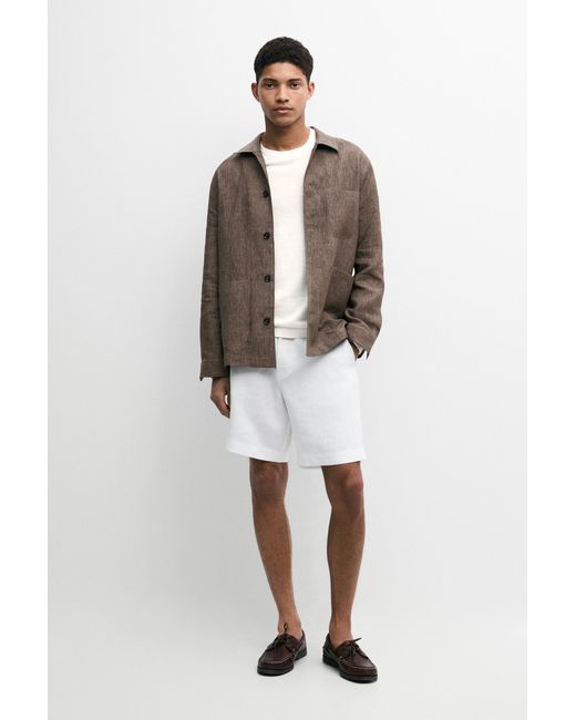 MASSIMO DUTTI White 100% Linen Short Bermuda Shorts for men
