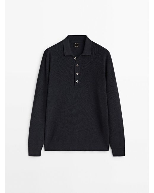 MASSIMO DUTTI Purlknit Polo Sweater in Blue for Men Lyst