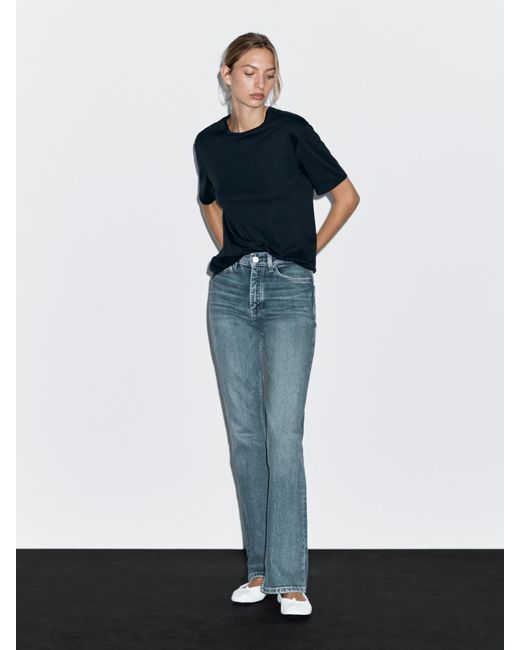 MASSIMO DUTTI White High-Waist Boot-Cut Jeans