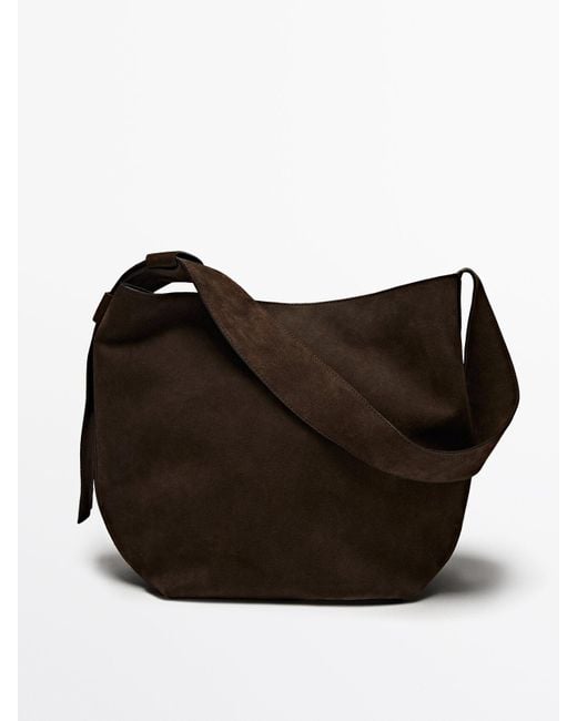 MASSIMO DUTTI Black Split Suede Leather Handbag